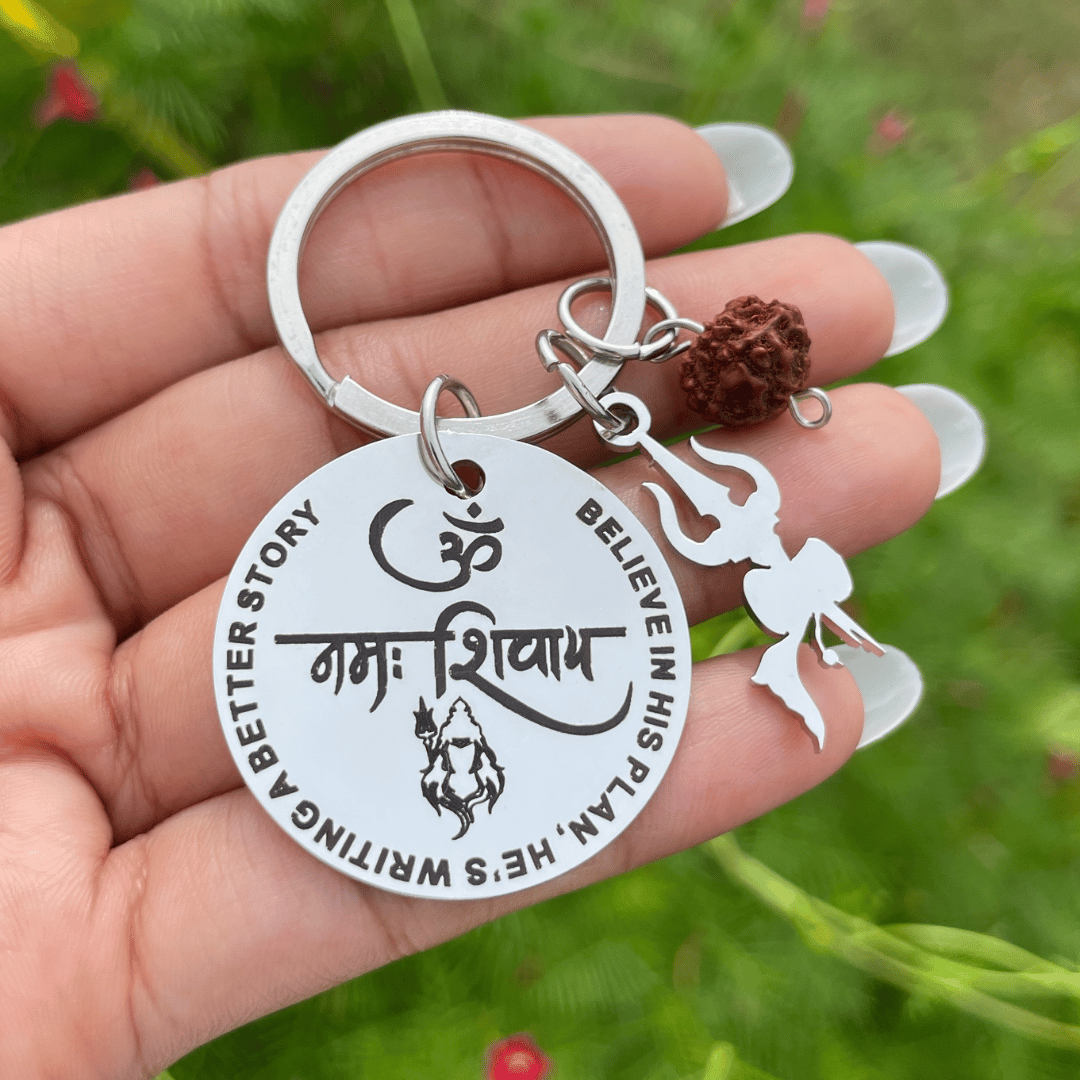 🔱 Om Namah Shivaya Keychain – Believe in His Plan, He’s Writing a Better Story