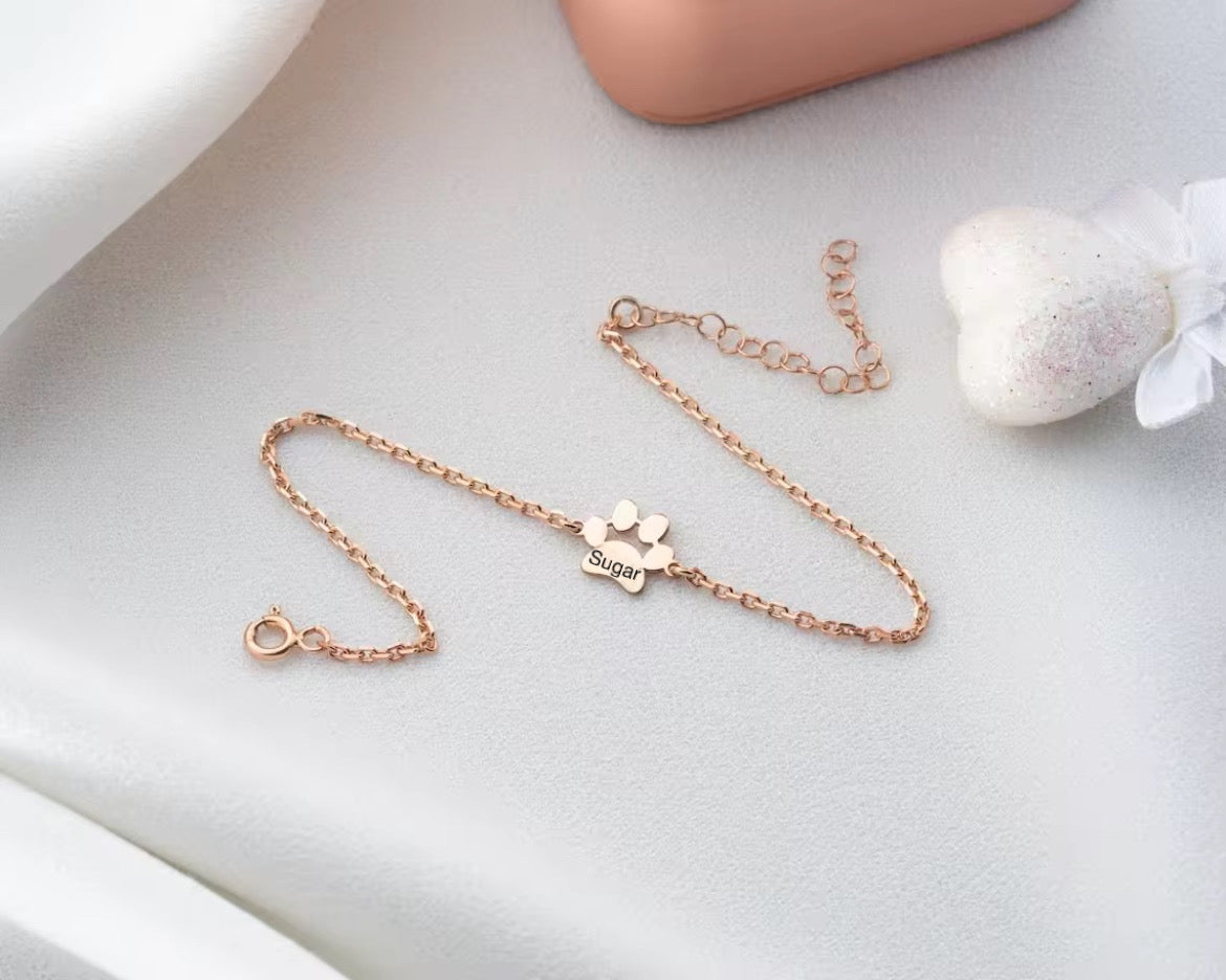 Personalized Paw Print Bracelet or Necklace – Custom Pet Name Jewelry