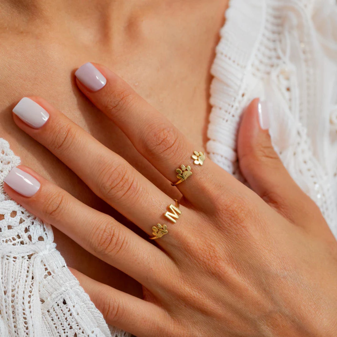 Personalized Engraved Paw Initial Ring