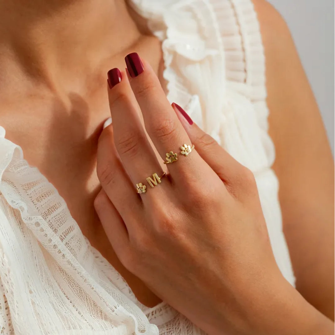 Personalized Engraved Paw Initial Ring