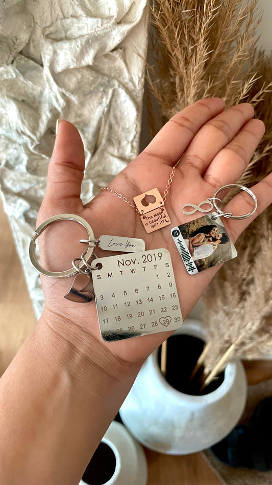 Calendar Keychain X Openable Love letter Necklace X Spotify Photo Keychain (3 gift’s just at ₹1899)