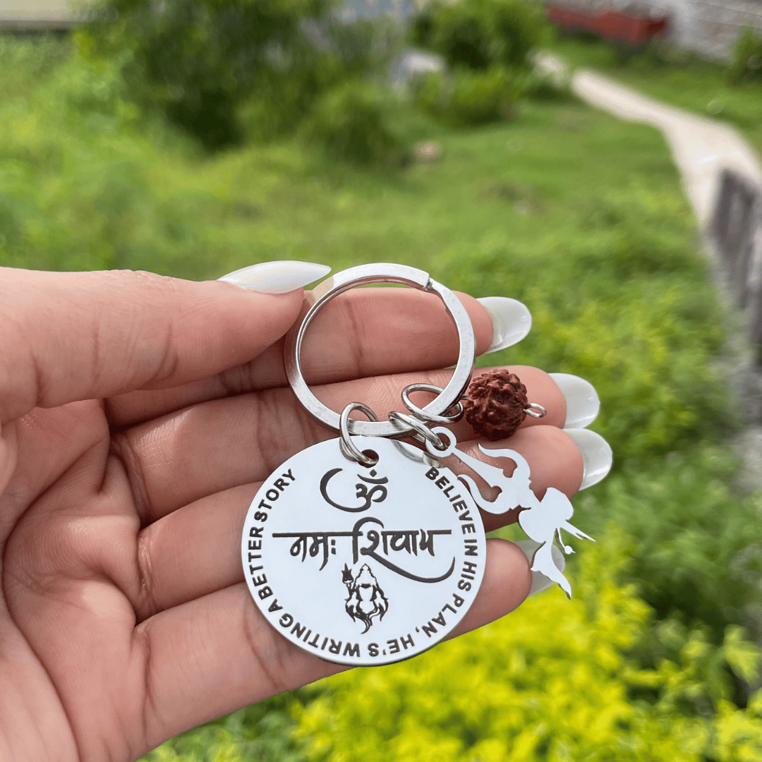 🕉 Om Namah Shivaya Keychain + Free Rudraksha Om Bracelet Combo