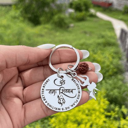 🕉 Om Namah Shivaya Keychain + Free Rudraksha Om Bracelet Combo
