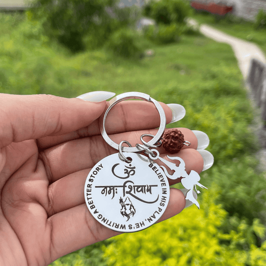 🔱 Om Namah Shivaya Keychain – Believe in His Plan, He’s Writing a Better Story