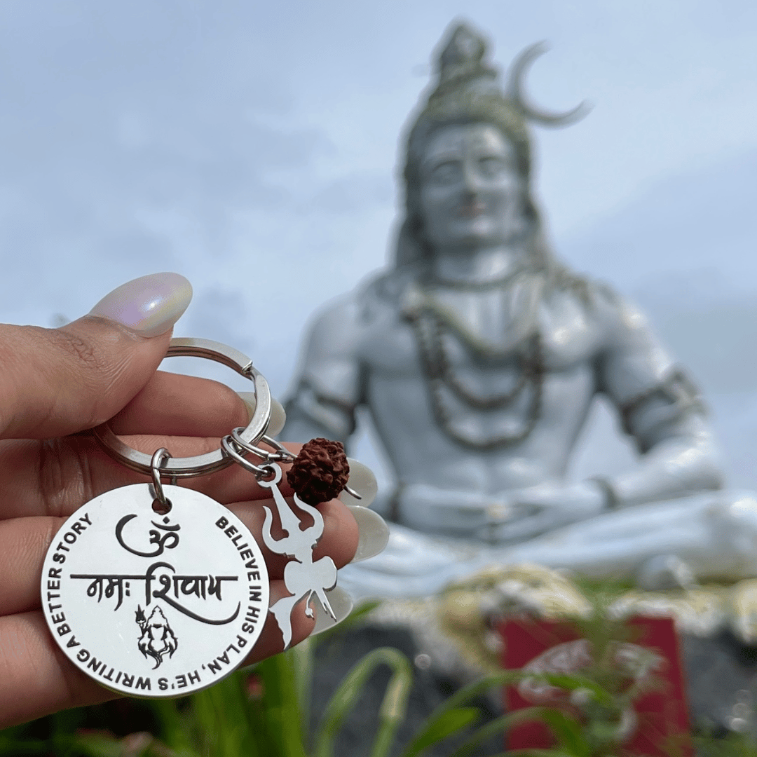 🕉 Om Namah Shivaya Keychain + Free Rudraksha Om Bracelet Combo