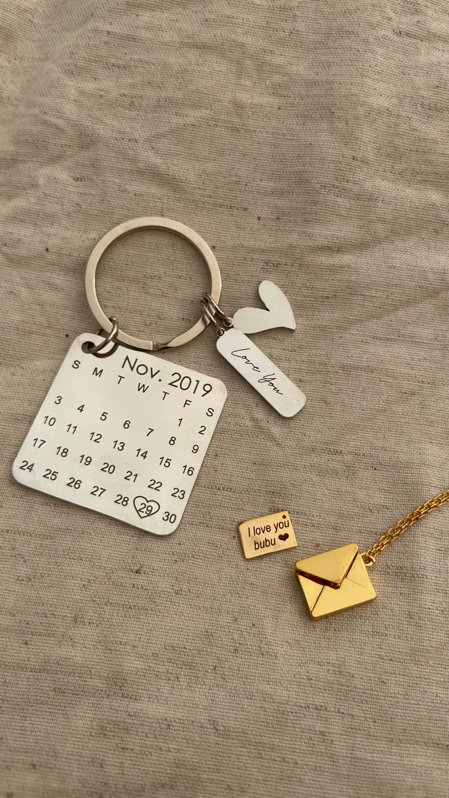 Personalised Calendar Keychain  X   Love Letter Necklace (2 gifts just for ₹1999)