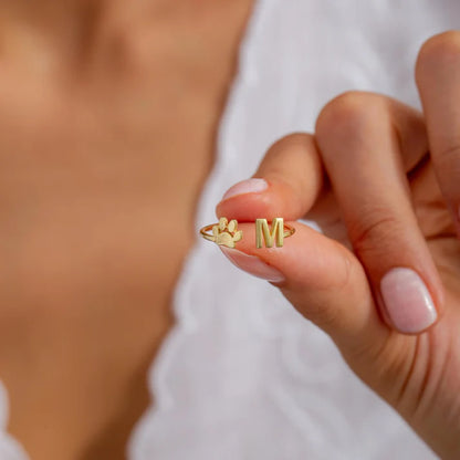 Personalized Engraved Paw Initial Ring
