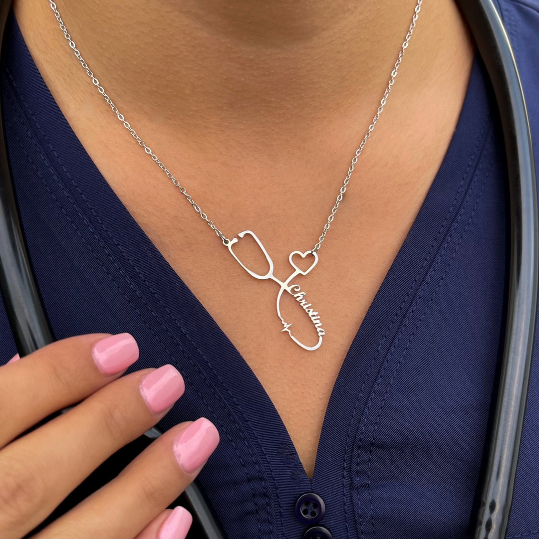Stethoscope name necklace
