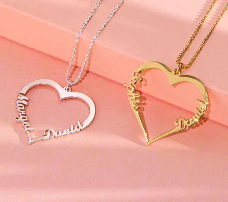 Double Heart Name Necklace