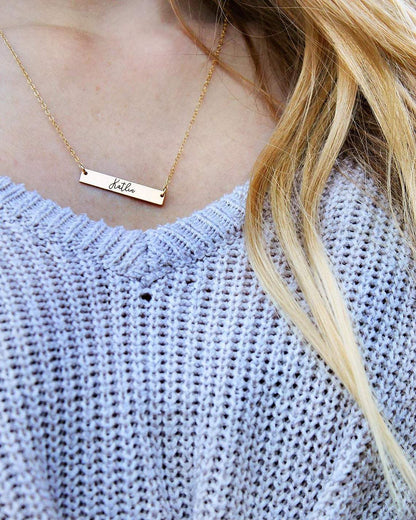 Personalized Name Script bar Necklace