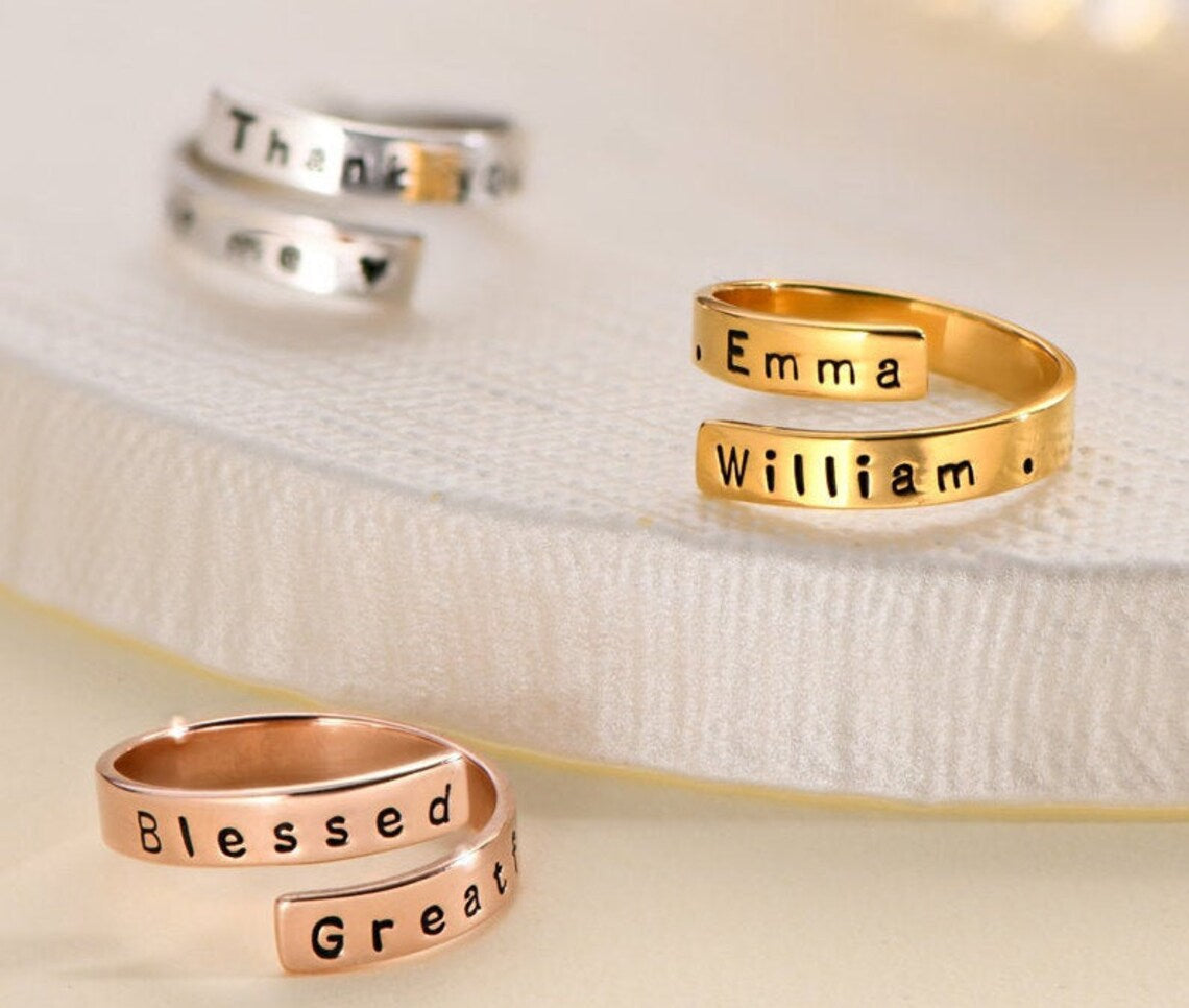 Personalized Adjustable Engraved Wrap Ring