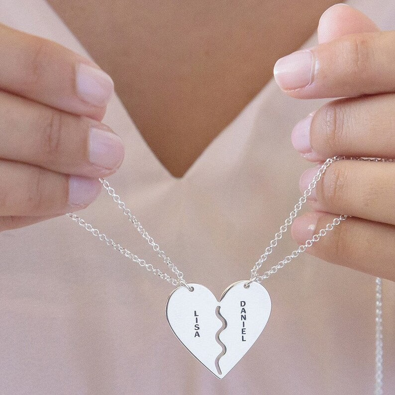 Personalized Two Piece Broken Heart Necklace