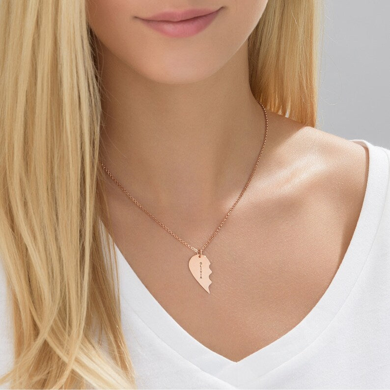 Personalized Two Piece Broken Heart Necklace