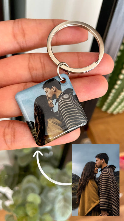 Personalized Photo Engraved Keychain with Special Date/Message in Black