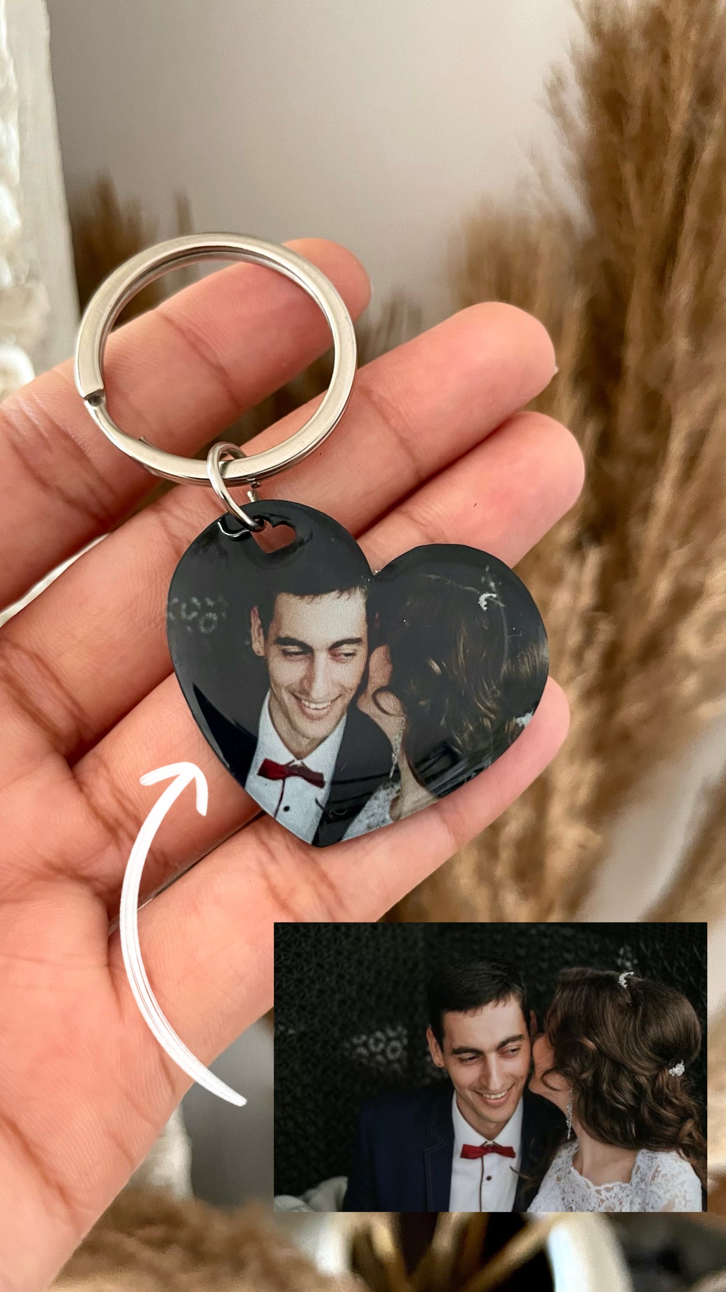 Personalized Photo Engraved Keychain with Special Date/Message in Black