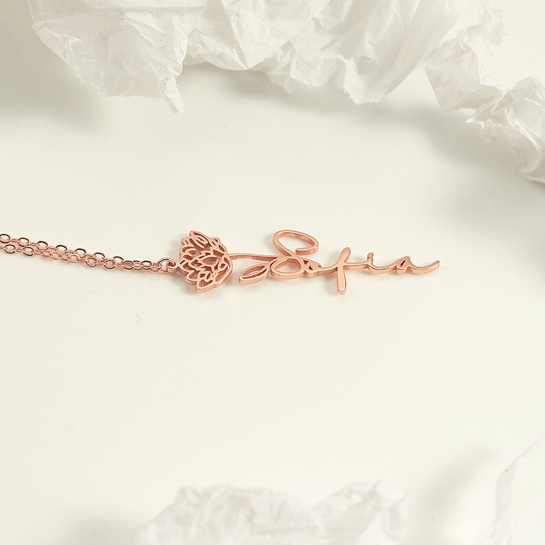 Personalised Birth-flower Name Necklace