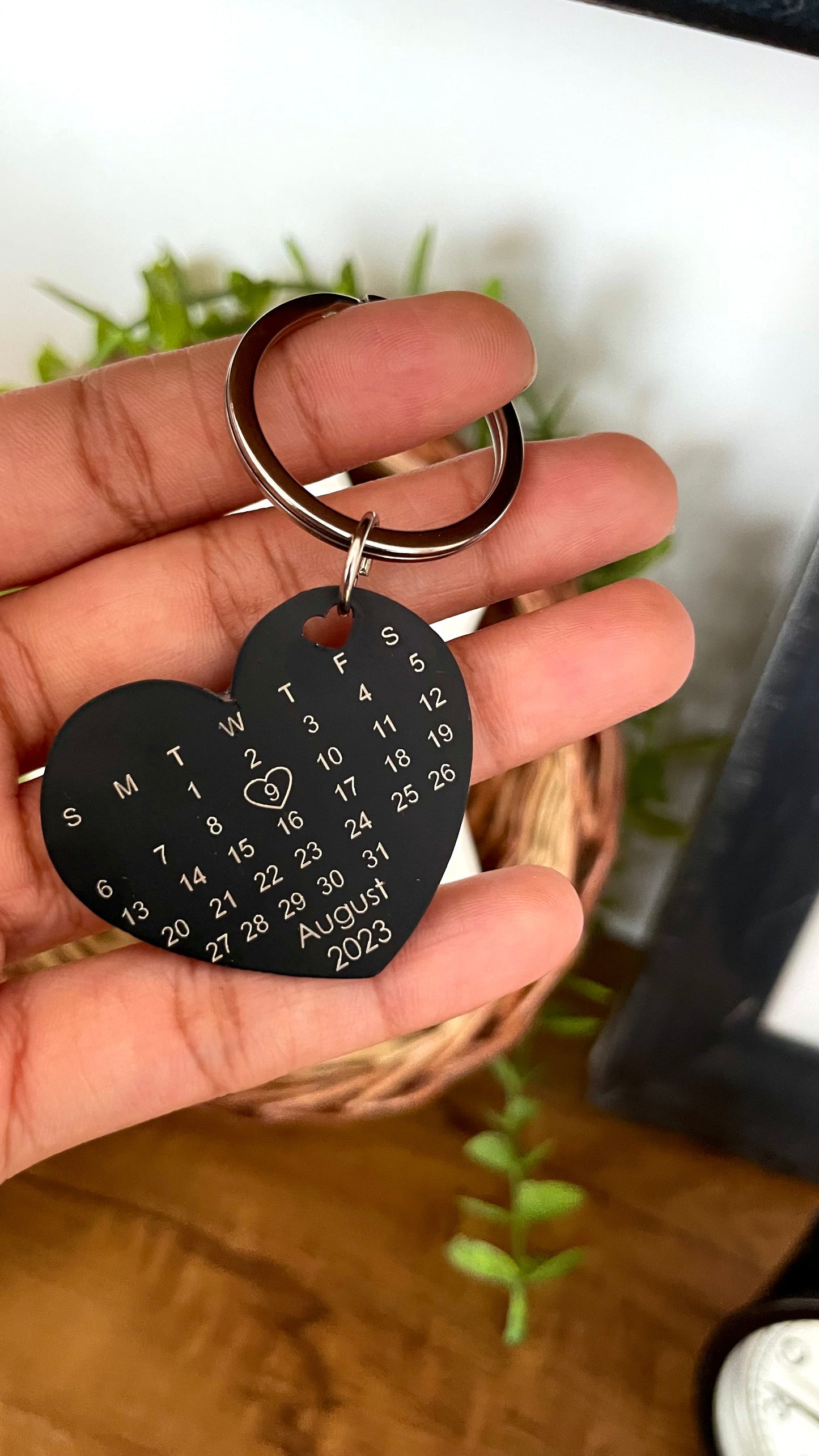 Personalized Photo Engraved Keychain with Special Date/Message in Black